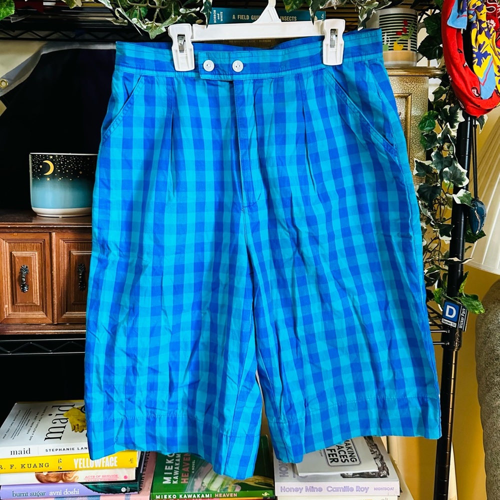 Vintage Blue Plaid Capri Shorts